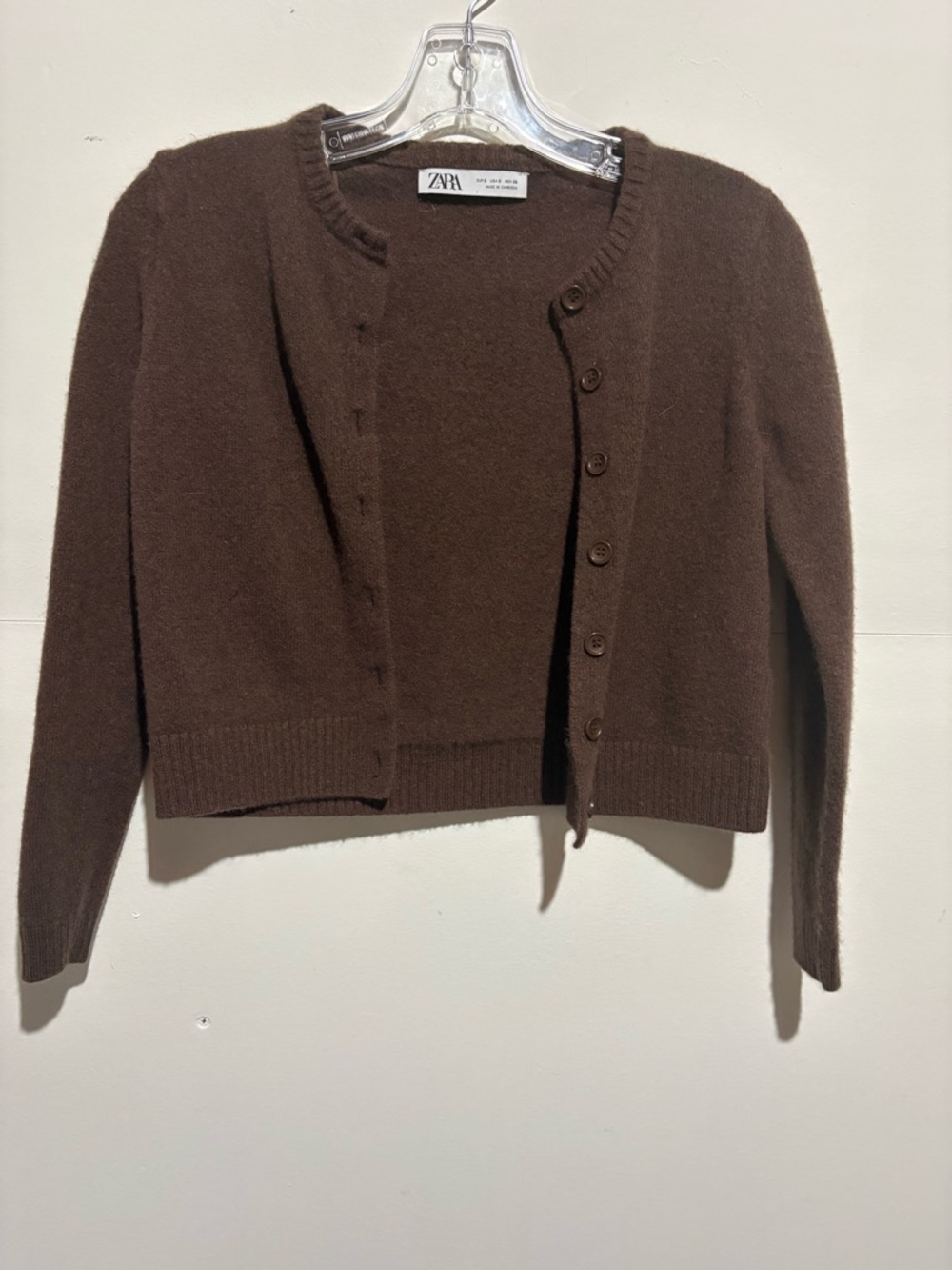 Zara Chocolate Brown Cropped Button-Front Cardigan